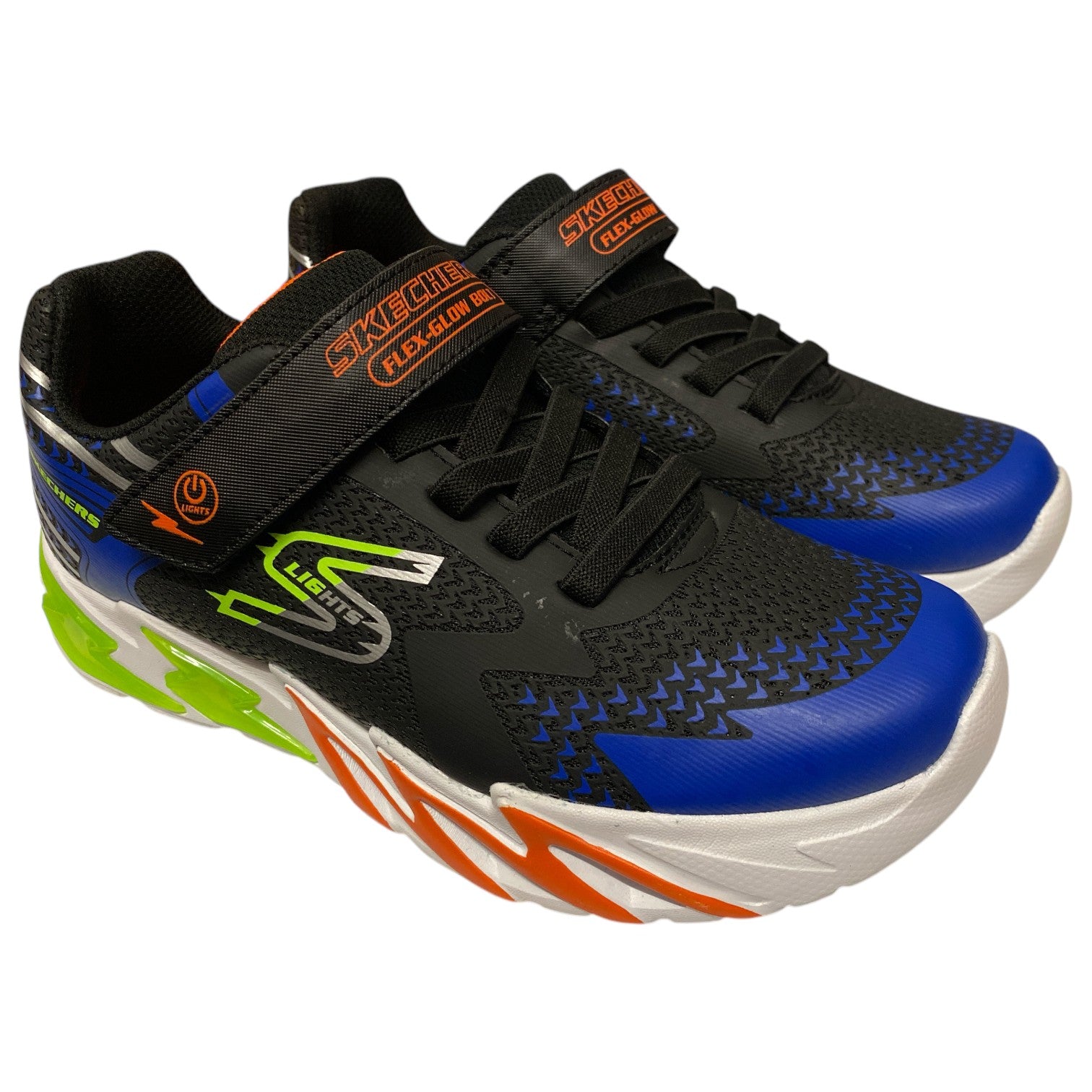 Skechers Boys Flex-Glow Bolt Light-up Stretch Laced Sneaker Size 3 - Bellso